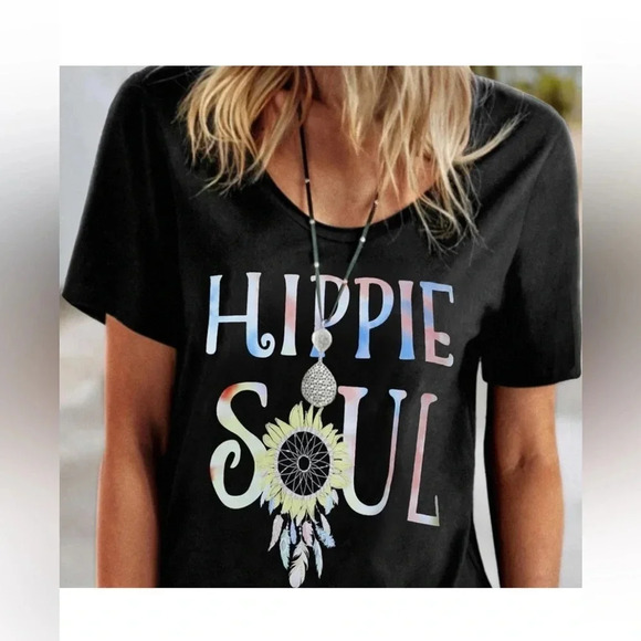 GRAPHIC NEW WOMENS BLACK TSHIRT TEE TOP CASUAL SHIRT TOPS FALL GIFT SIZE S  M - Picture 1 of 4